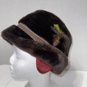 Vintage United Hatters Cap & Millinery Mens Large Brown Faux Fur Flap Hat USA
